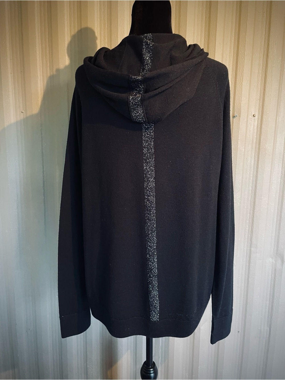 VTG Y2K SWEATY BETTY Hoodie Sweater Black Merino Long Slv Thumb holes sz M